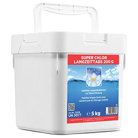 Seerose Super Chlor Langzeittabs 200 g, 5 kg organisch Tabletten kalkfrei Desinfektion Algen Pool Schwimmbecken Skimmer Dosierschwimmer Cover