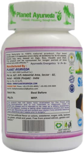 Planet Ayurveda Sleep Naturals Capsules - 60 Capsules Ayurvedic Medicine Beneficial in Sleep disorders & insomnia