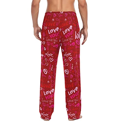 Vavlentines Day Heart Love Pajama Pants I Love You Men's Pajama Bottoms Lounge Sleepwear PJs Casual Sleep Pants M2