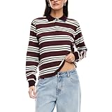 Women's Striped Rugby Shirts Button Up Y2k Long Sleeve Vintage Tee Polo Shirt Preppy Top for Teen Girls Grunge Clothes Brown