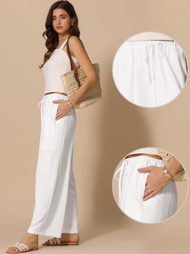 Allegra K Linen Pants for Women's 2025 Summer High Waist Drawstring Lightweight Long Palazzo Gauze Pants2