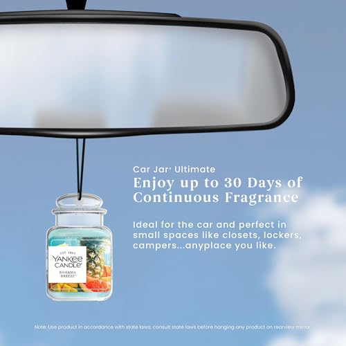 Image of Yankee Candle Car Jar Ultimate Air Freshener, Hanging Car Freshener, Long Lasting Car Fragrance, Bahama Breeze (Pack of 1)