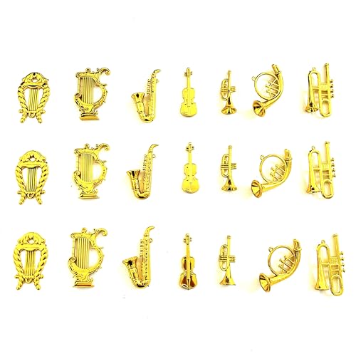GZYSSL 42 piezas con 7 estilos de instrumentos musicales, adornos en miniatura, saxofón de latón, saxofón, accesorios para fotos, mini saxofón, modelo de música, colgante, decoración colgante