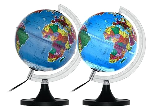 Globo Terrestre Genio Politico - 21cm Iluminado com Led Branco Bivolt - Base Plastico (37X 21,5 X 21
