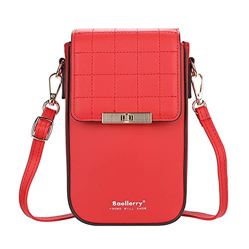 FANDARE Bolso de teléfono Bolsos Bandolera para Mujer Ligera Bandolera Cartera Pequeña Bolsos de Cruzado para Niña Compras Partido Colegio Viaje Paquete Embrague Phone Crossbody Bag Rojo