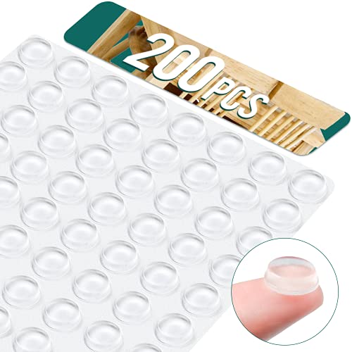 Cabinet Door Bumpers Quiet 200PCS Drawer Bumpers Pads, Self Adhesive Sound Dampening, Clear Cabinet Stoppers Rubber Dots for Cupboard, Drawer, 1/2” Diameter