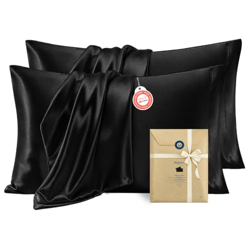 Bedsure Satin Pillowcases King Set of 4, Similar to Silk Pillowcases, Black