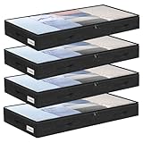 Unterbett Aufbewahrungsbox 4 Stück Unterbettkommode und klarem Deckel, 10cm hoch Kleideraufbewahrung & Organisation aus langlebigem Material, ohne feste Struktur, 4 Griffen & 2 Reißverschluss, Faltbar