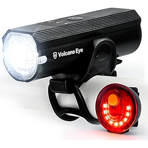 Volcano Eye Bike Light Set USB Rechargeable Powerful LED Bicycle Front Headlight & Bike Rear Tail Light Super Bright Waterproof 5 Light Mode Bicycle Headlight Fits All Road Mountain Bicycles Cover
