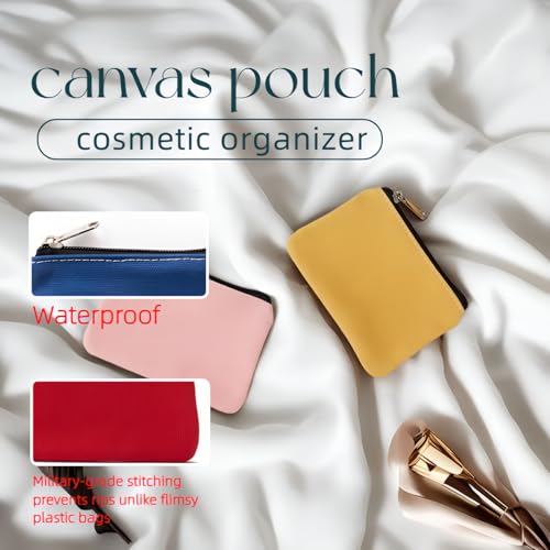 Chinshwehaw 6 Pack Waterproof Canvas Makeup Bags Reusable Organizer for Jewelry, Cash, Makeup – Durable Canvas Cosmetic Pouches with Zipper Closure, Travel Friendly Compact Design (Assorted Colors)2