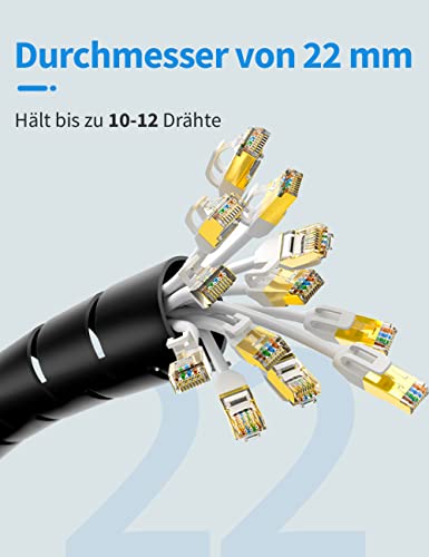 shinfly 2 x 1.5m Kabelschlauch Selbstschließend Schwarz, Durchmesser 16mm+22mm Flexibel Kabelkanal mit 20pcs Kabelbinder, 5 Kabelclips, 1 Drahtführungsclip, Kabelschutz Kabelmanagement für TV Computer