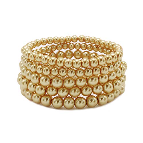 Cryshimmer TDB18052703 5 Pcs Faux Pearl Bracelet Set For Women Beaded Stretch Strand Bracelets For Bridesmaid,Bridal,Party Jewelry cover