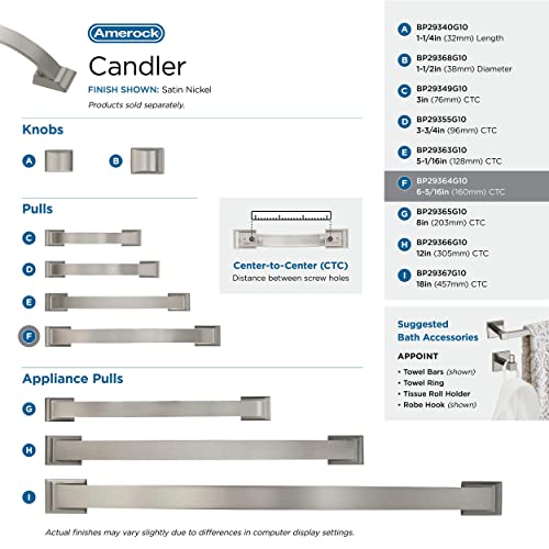 Image of Amerock | Cabinet Pull | Satin Nickel | 6-5 /16 inch (160 mm) Center to Center | Candler | 1 Pack | Drawer Pull | Drawer Handle | Cabinet Hardware