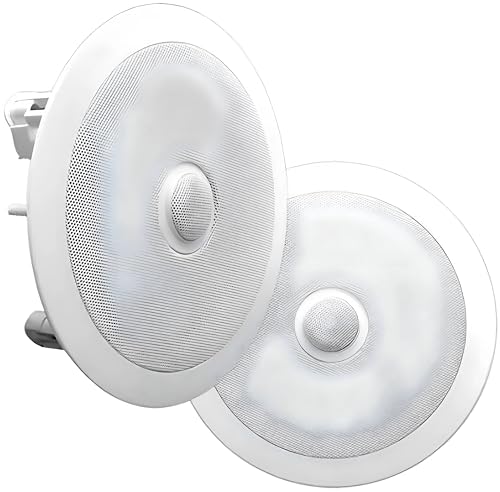 Pyle Enceinte Plafond/Murale 20,3 cm – Paire d'Enceintes 2 Voies Woofer Médium-Grave avec Tweeter Orientable à Dôme en Titane de 2,54 cm Design- Haut Parleur Encastrable Plafond