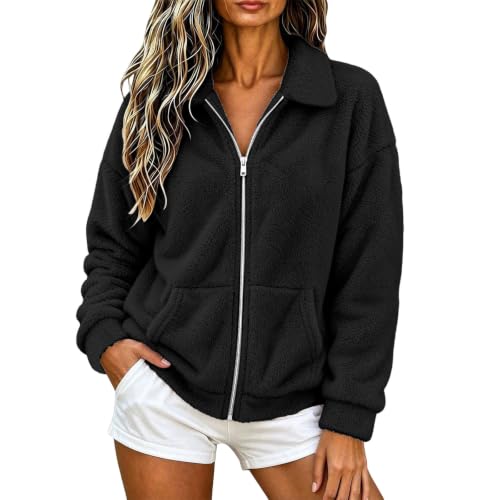Fleece Jacket Women Collared Teddy Sherpa Coat Fall Winter Warm Outerwear - image 2