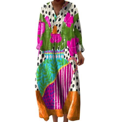 Robe longue élégante imprimé floral manches longues col en V ample
