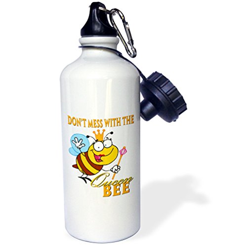 3dRose Dont Mess With The Queen Bee Sports Water Bottle, 21 oz, White
