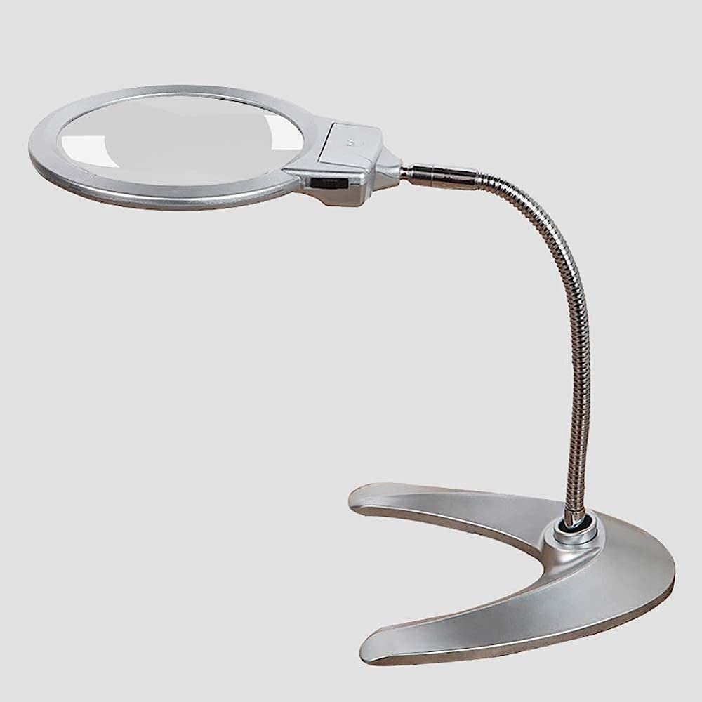 Lupa, sobremesa con luz LED Lupa portátil de Mano, con Aumento 2X 5X para Lectura Lupa/Plata (Plata) Stabilize