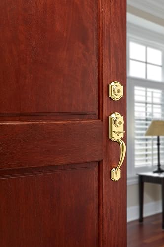 Kwikset Montara Front Door Lock Handle and Deadbolt Set, Entry Handleset Exterior with Interior Door Knob, Polished Brass, Pick Resistant SmartKey Rekey Deadbolt Security - image 5