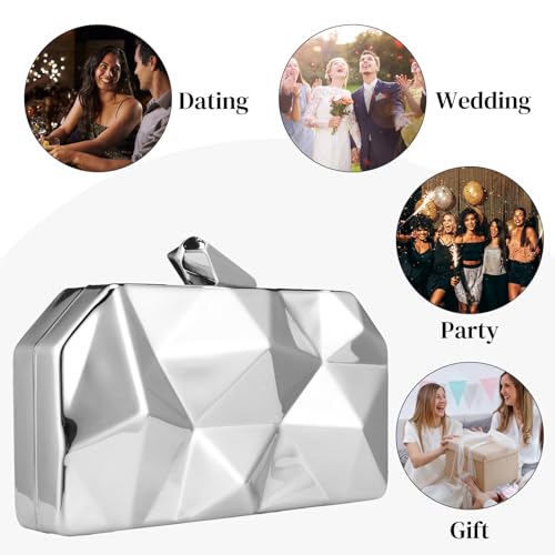 Simcat SSMY647062_7400640 Women Geometric Lattice Pattern Metal Evening Bag Bridal Prom Crossbody Bag Party Clutch Wedding Purse thumb #6