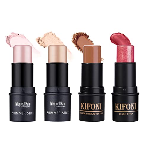 SUMEITANG 4PCS Contour Stick - Highlighter Stick And Cream Blush Stick 4 Colors Kit - Moisturizer, Face Brightens & Shades Pencil, Facial Contour Shaping Makeup Sticks for Older Women & Mature Skin