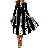 EWRT Women's Fashion Elegant Leisure Prints Round Neck Long Sleeve Swing Dress High Waist Cocktail P