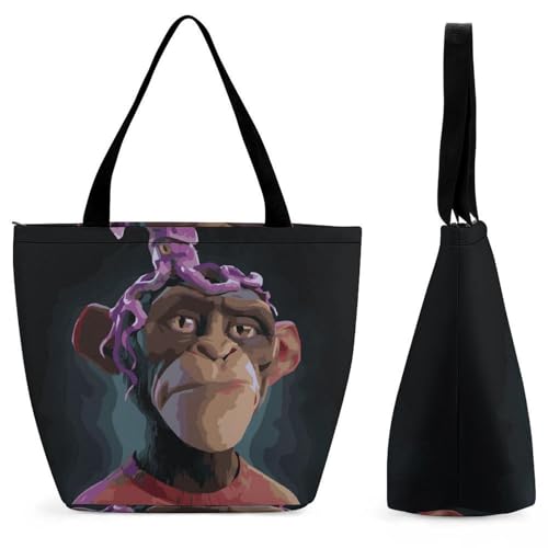 Sac shopping femme Singe Cool - Grand cabas bandoulière pour voyage 28x18x32cm