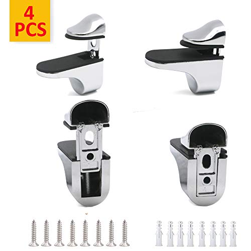 Adjustable Wood/Glass Shelf Bracket Wall Mount, Polished Chrome, 4 Pack
