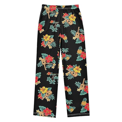 Aloha Flowers Boys Long Pants Soft Trousers Elastic Waist Kids Lounge Bottoms with Pockets S-XL