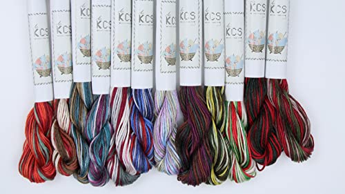 Image of KCS Big skeins of 25 Meters Size 25 Color Variegated Cross Stitch Stranded Threads,12 skeins,02