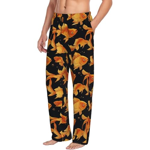 Mens Pajama Pants - Comfy Red Goldfish Print Pjs Sleep Bottoms for Mens Lounge Pants with Pockets