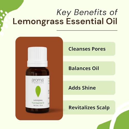 Image of Aroma Treasures Lemongrass Essential Oil - 100% Pure and Natural Aromatherapy Oil for Skin and Hair - 10ml