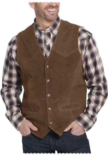 Men's 5-Button Suede Suit Vest Retro Classic Western Cowboy Faux Leather Waistcoat4