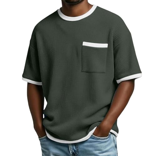 T-shirt d'été pour homme respirant et infroissable en maille gaufrée à col rond