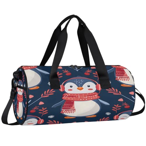 Penguin Scarf Travel Gym Bag Waterproof Sport Dance Bag for Women Men Portable Gymnastics Duffel Bags Canvas Tote Carry on Handbag for Workout Overnight Weekender