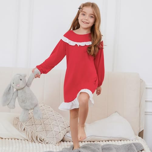Jxstar Nightgowns for Girls Long Sleeve Pajamas Sleepwear Ruffle Trim Night Dresses2
