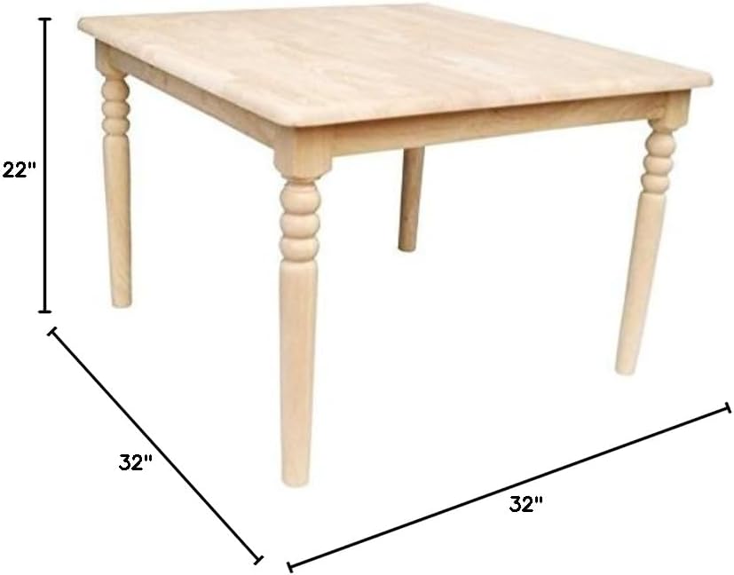 Rosebery Kids Square Solid Wood Kids Table, 32"x32"x22", Unfinished Butcher Block Surface, Shock-Resistant and Durable, Ready-to-Assemble, Ideal for Playroom or Kids' Activity Space