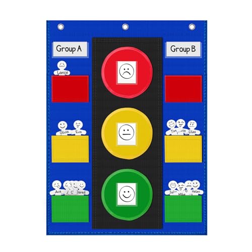 ALSLEA Behavior Chart for Classroom 26"H x 19" W Student Behavior, Emotions, and Group Management Pocket Chart Stoplight Behavior Chart for Kids at Home with 35 Dry Erasable Cards