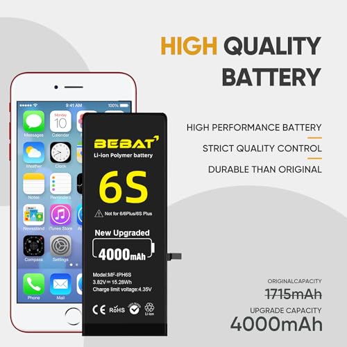 Image of Replacement for iPhone 6S Battery,4000mAh High Capacity Li-ion Polymer Replacement Battery for Model A1633 A1688 A1700 with Complete Professional Repair Tool