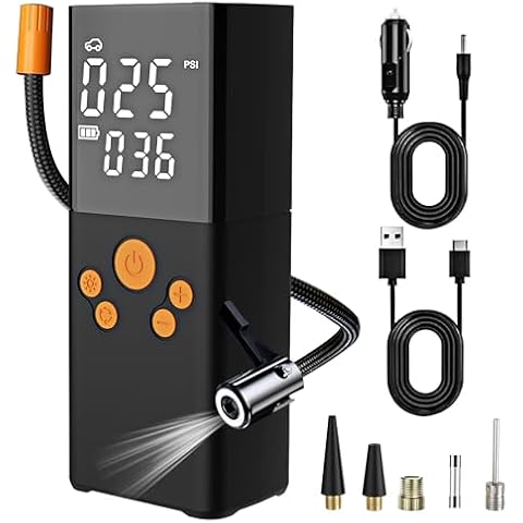 Car Tire Air Pump Portable, Cordless Tire Inflator Portable Air Compressor with 2000mAh Battery and Large Dual Digital Screen Pressure Gauge,150PSI Tire Connector Accessories for Motorcycle Bike Ball Cover