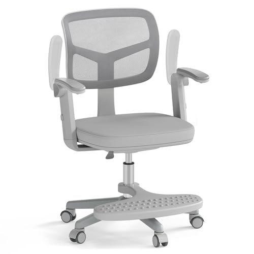COSTWAY Silla Escritorio Juvenil, Silla Ergonómica Infantil con Asiento Giratorio 360°, Reposabrazos Ajustables, Silla Giratoria de Malla con Ruedas Universales para Niños