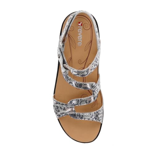 Image of Revere Emerald 3 Women's Sandals - Premium Soft Leather, Adjustable Straps & Contoured Footbed - Orthotic Arch Support for Stylish Comfort & All-Day Wear Silver Safari 7-7.5 M US