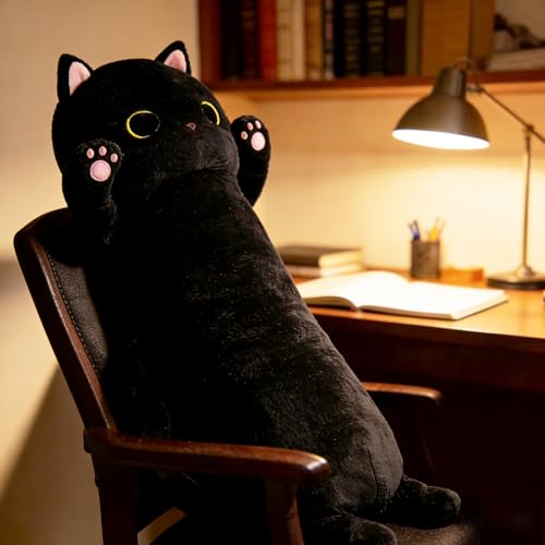 Image of MaoGoLan 44'' Black Cat Plush Body Pillow, Giant Stuffed Cat Pillow for Kid Adult, Soft Kawaii Kitten Stuffed Animal Hugging Pillow, Large Kitty Plush Gift for Girl Boy, Birthday Baby Shower Decor