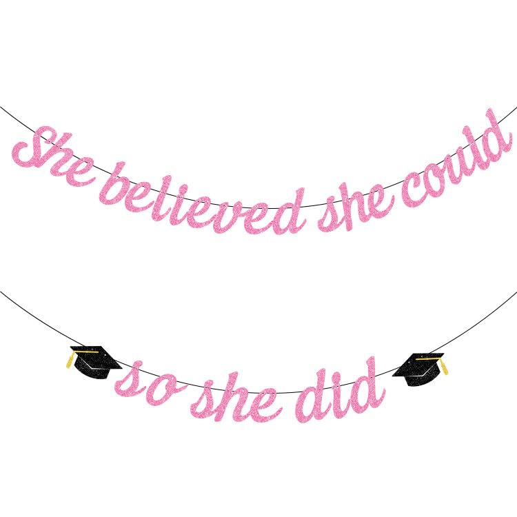 Image of Hoogict She Believed She Could So She Did Pink Graduation Banner Decorations She Did lt Banner for Girls Women Class of 2026 Congrats Grad Sign College Graduation Party Decorations