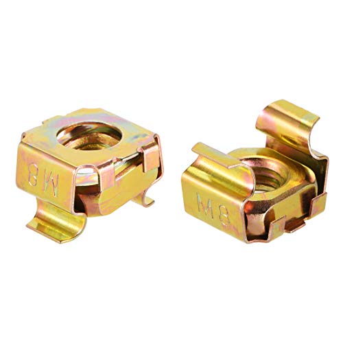 uxcell M8 Cage Nuts for Server Rack Cabinet, Carbon Steel Yellow Zinc Plated, Pack of 10