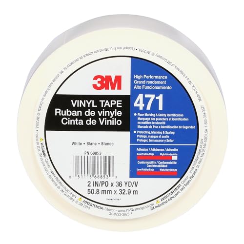 Image of 3M Vinyl Tape 471, 2 in x 36 yd, White, 24 Rolls,White Floor Tape, Paint Alternative for Floor Marking, Social Distancing, Color Coding, Safety Marking