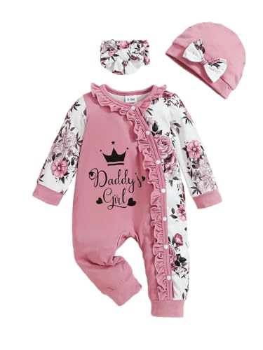 Image of Preemie Newborn Baby Girl Clothes Infant Fall Winter Outfits Letter Floral One-Piece Romper+Jumpsuit