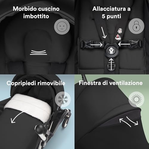 Stokke Yoyo 0+ Newborn Pack, Black - Include Materasso, Capottina Estendibile E Allacciatura A 5 Punti - Richiede Telaio Yoyo (Venduto Separatamente) - 5