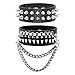 Xusamss Hip Hop Alloy Rivet Bullet Chain Leather Bracelet Bangle Two Set,7 1/2 Wrist