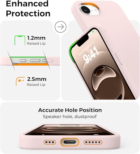 Image of DIZORO Compatible with iPhone 17e / iPhone 16e Case 6.1 inch Liquid Silicone 3 Layers Full Covered Soft Gel Rubber Phone Case,Shockproof Protective Cover with Anti-Scratch Microfiber Lining-Sand Pink